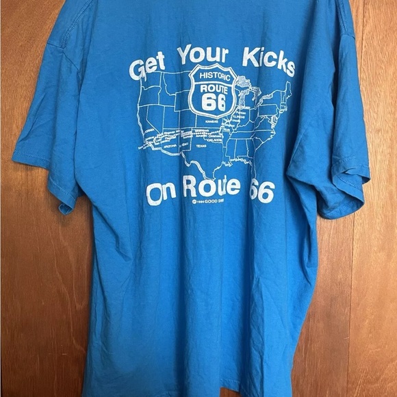 Vintage 1994 Get Your Kicks Route 66 Blue White Tourist Pocket T Shirt - Picture 11 of 14